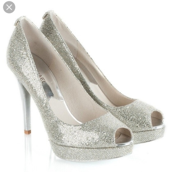 Michael Kors Glitter Platform Heels, Silver - Size 7 - Picture 5 of 6
